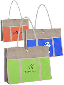 Tote Bags: Jute Panel Tote Bags